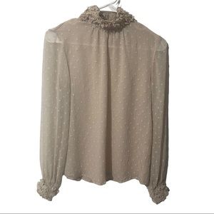 Zara Semi-Sheer Swiss Dot Top w/Mock Neck & Flower Detail & Beading